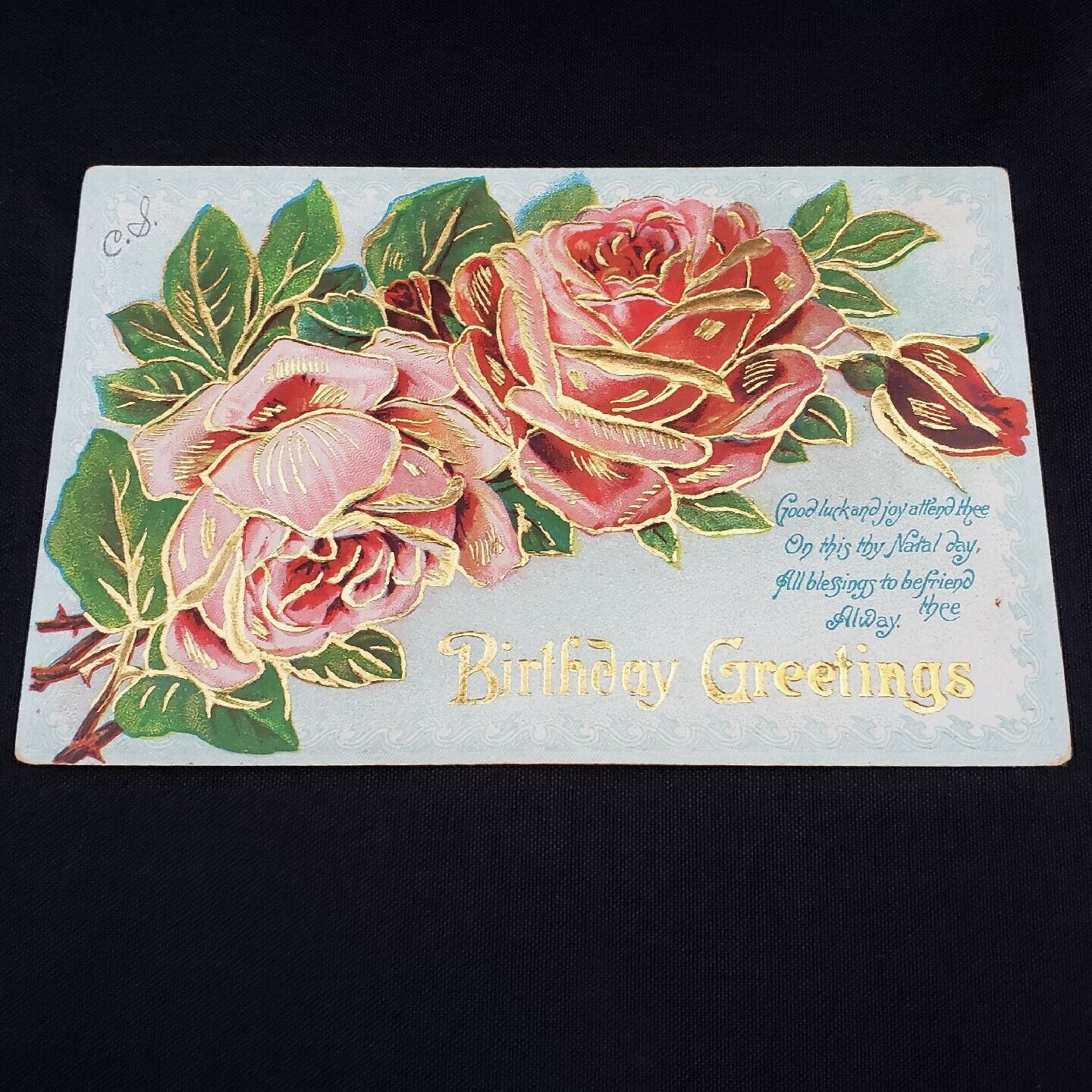 Birthday Greetings Embossed Post Card - Printed Germany w/ Writing Vintage READ 