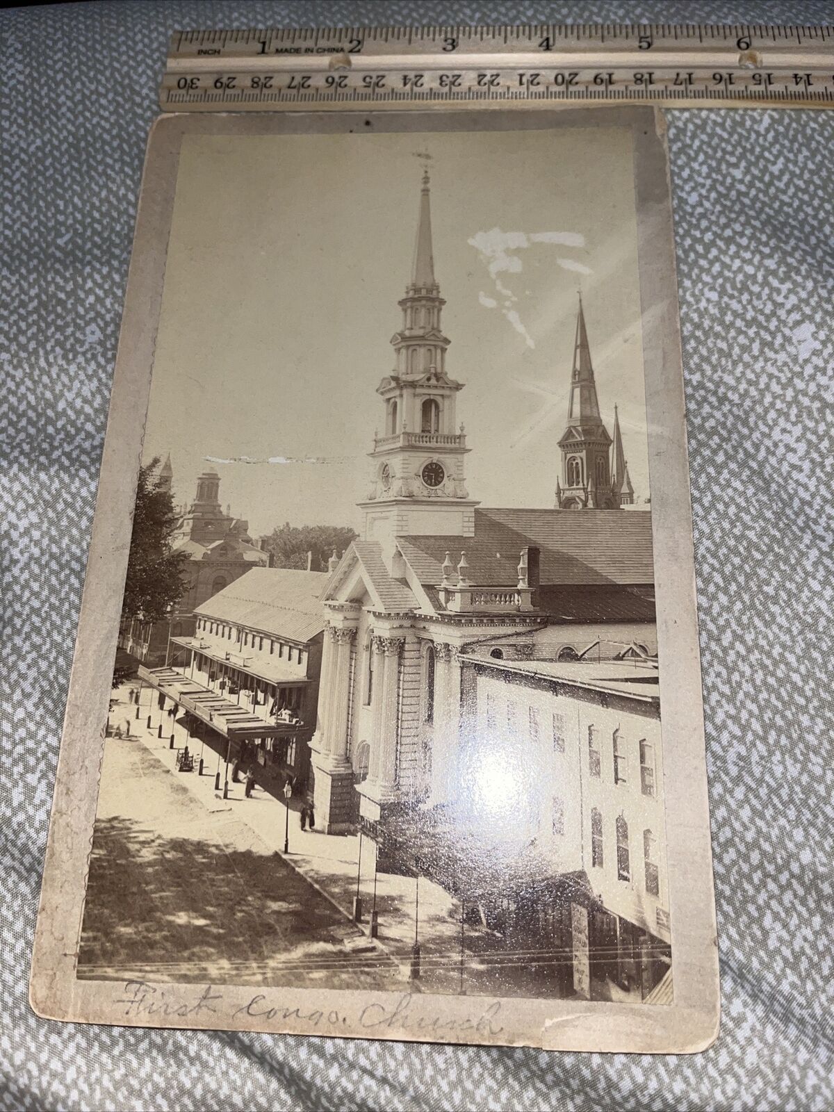 Antique Cabinet Card Photograph First Congregational Church Keene NH Square
