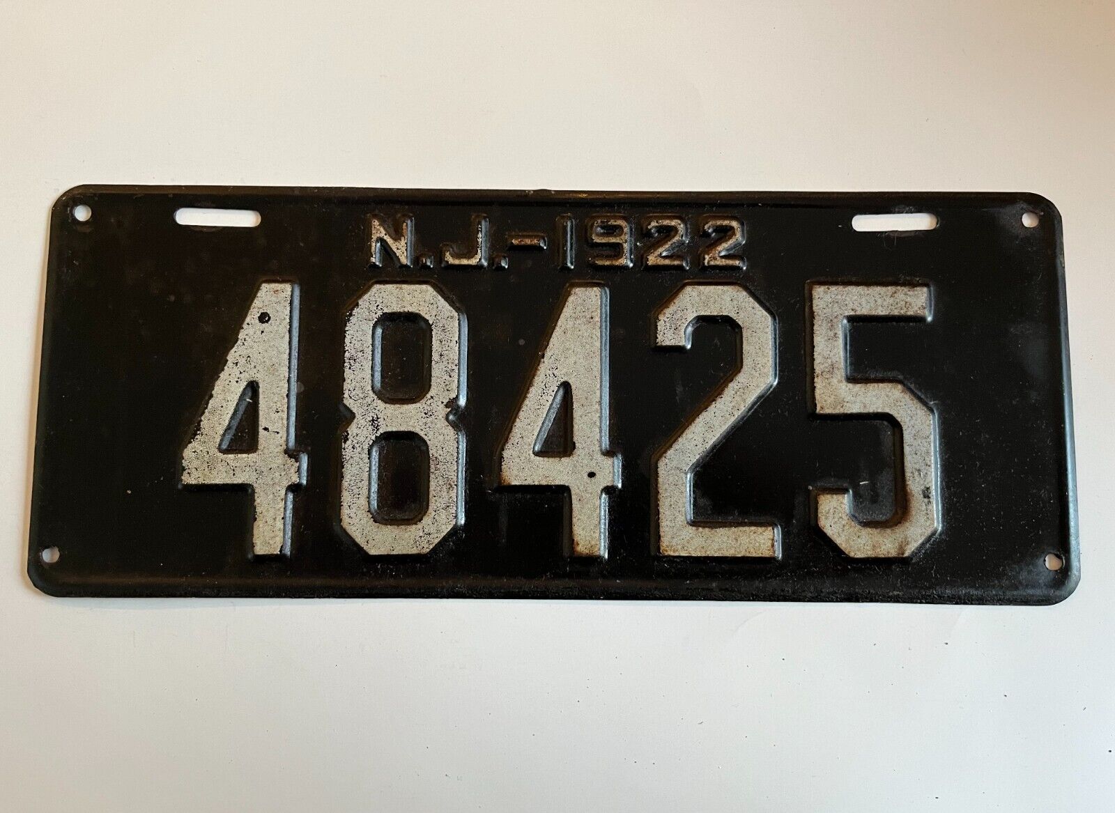 1922 New Jersey License Plate `100% All Original Paint - Low Number 5 Digit