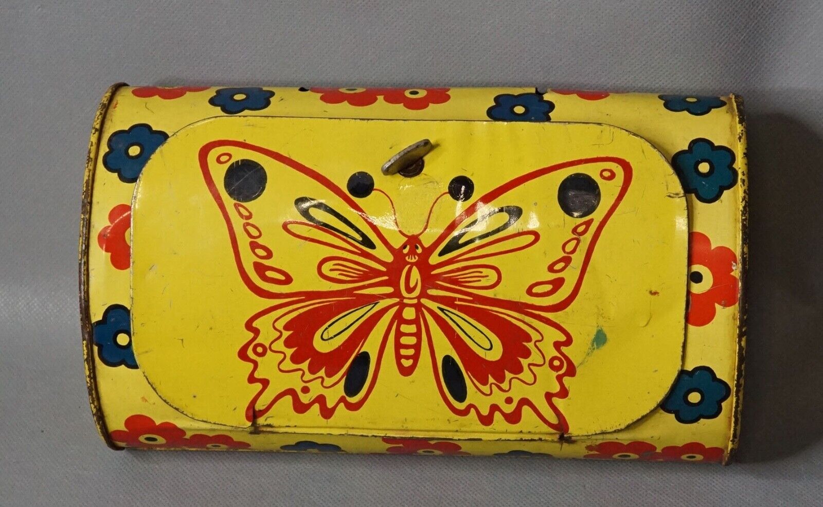 Vintage USSR Soviet NORMA Lunch Box Tin Toy Butterfly Flower