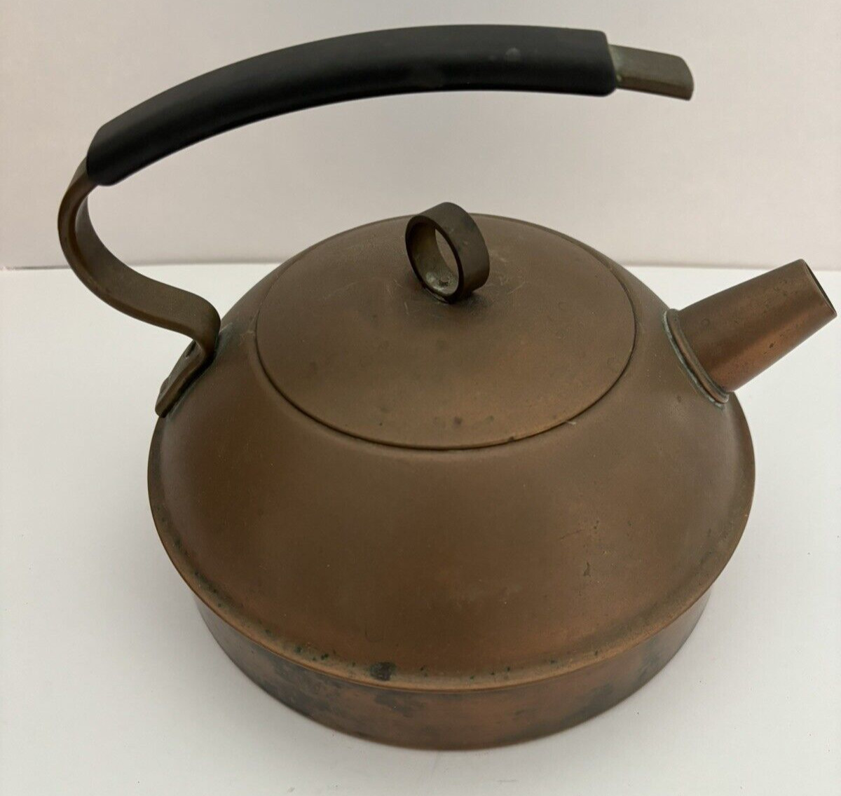 Vintage Solid Copper Molded Rubber Wrapped Handle Tea Pot/Kettle