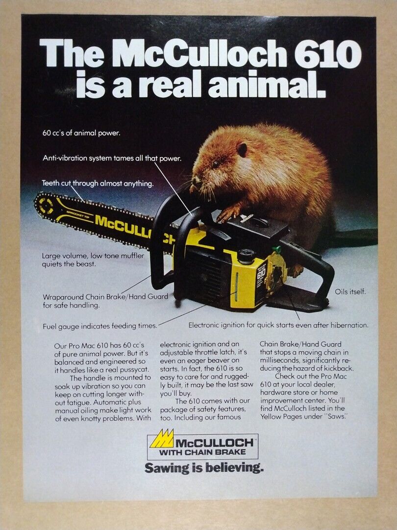 1980 McCulloch Pro Mac 610 Chain Saw vintage print Ad