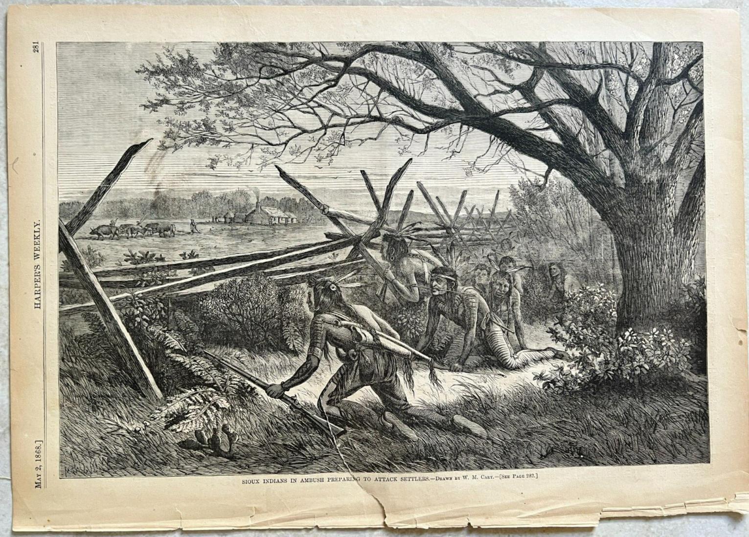 Harper's Weekly 1868  Sioux Indians In Ambush By W. M. Cary Print