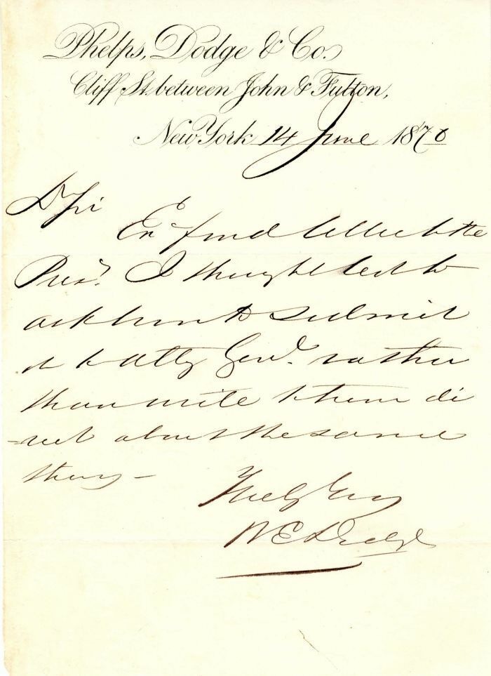 William Earl Dodge signed letter - Autograph - Autographs of Famous People