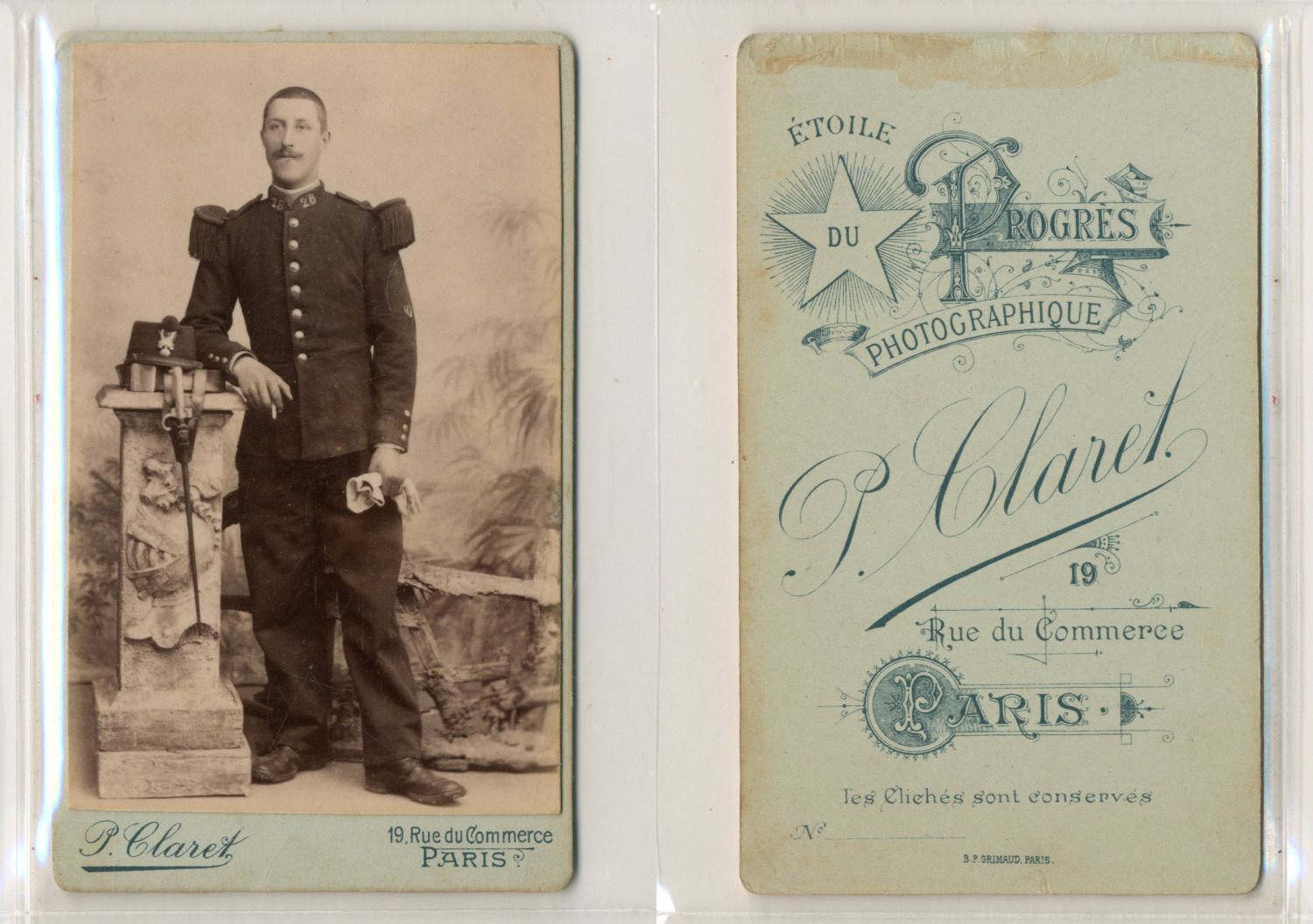 P.Claret, Paris, officer, soldier, military rider, 28th regiment, ID