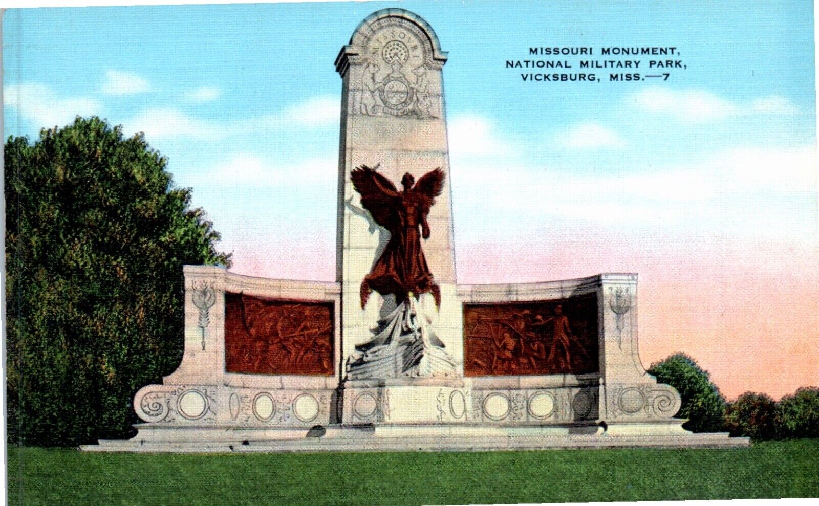 Vicksburg National Military Park - Missouri Memorial Linen Postcard Unposted