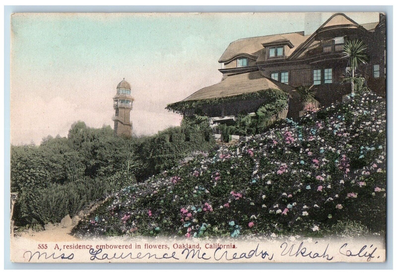 Oakland California CA Postcard Residence Embowered Flowers c1910 Vintage Antique