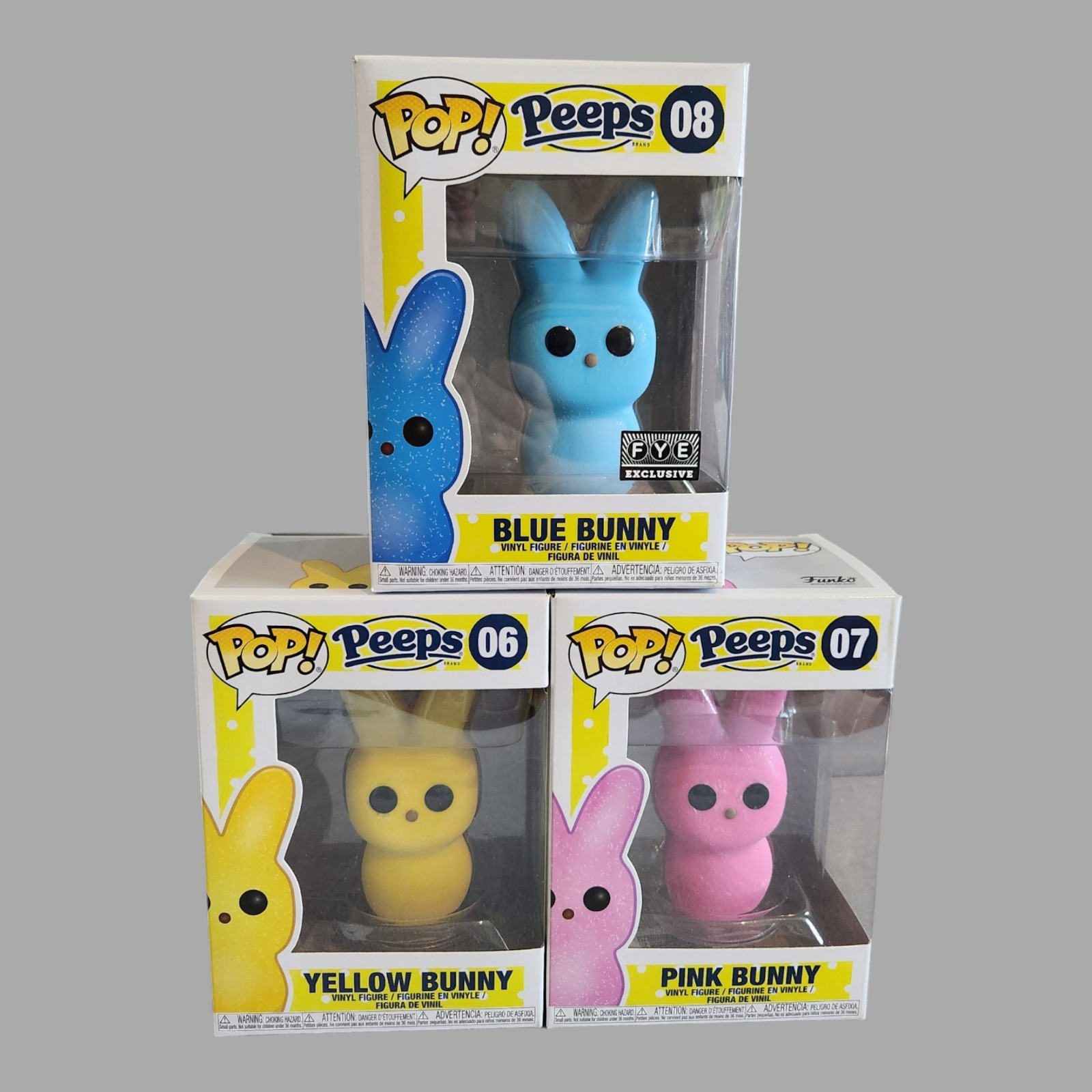 Set of 3 Funko Pop Candy Peeps Bunny Figures Yellow, Pink, Blue FYE Exclusive