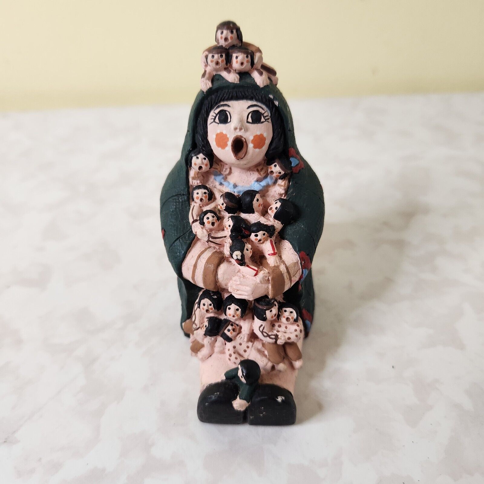 Vintage Native Cochiti Pueblo Storyteller Pottery Doll Mother 20 Children 3.5”F4