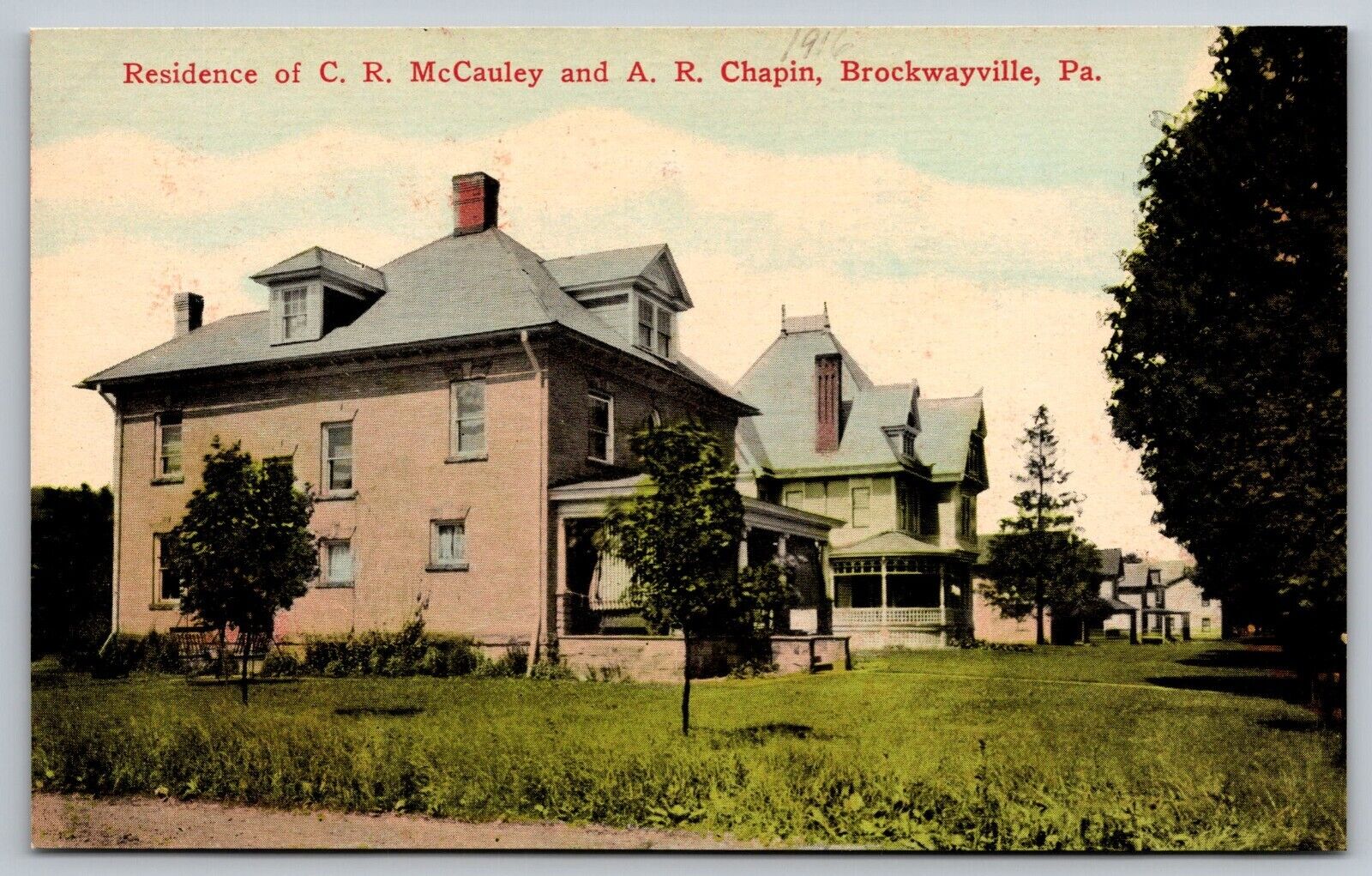 Postcard Residence of C. R. McCauley and A. R. Chapin Brockwayville Pa. *A1076
