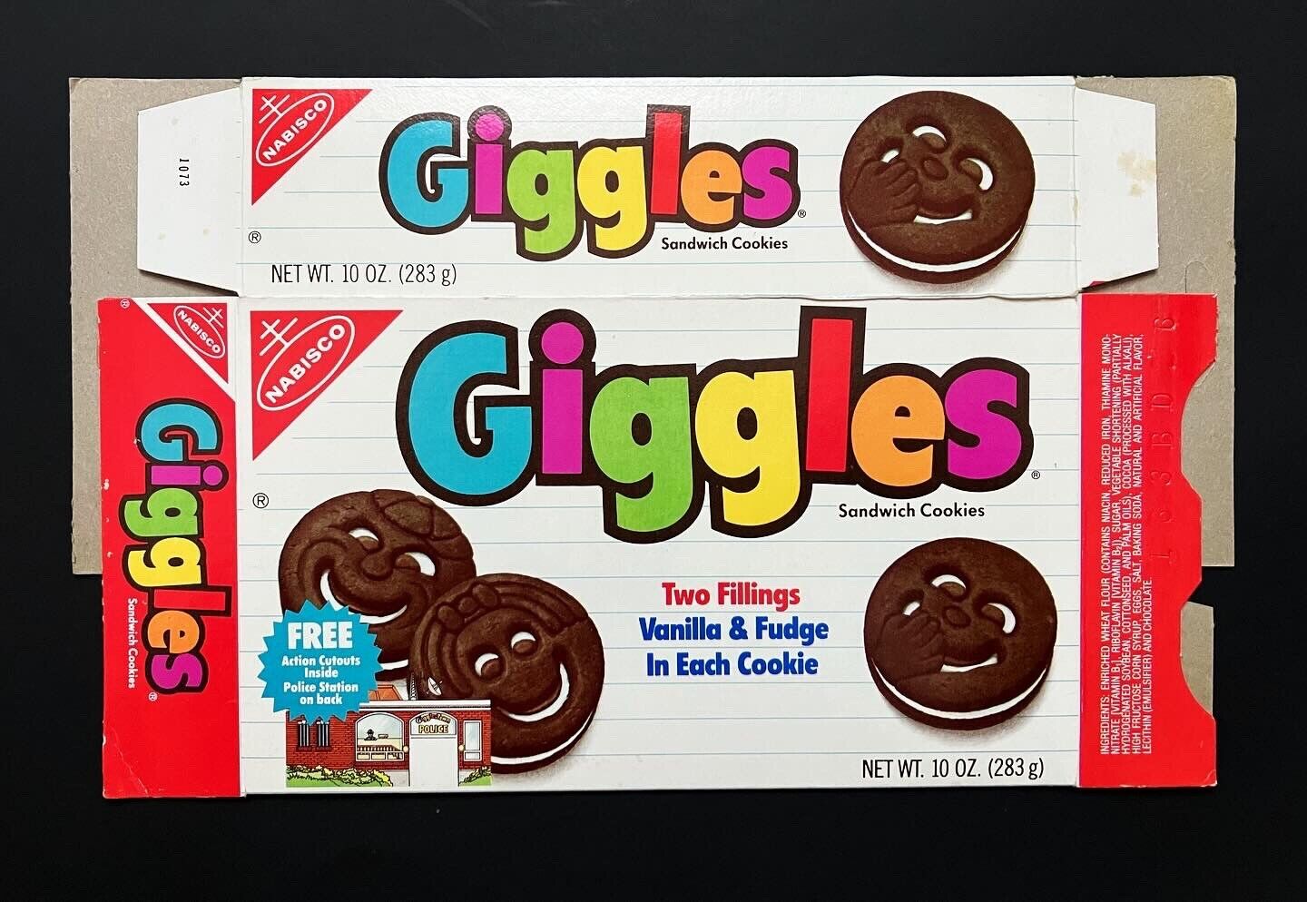 Old Vintage 1980’s 1987 Nabisco Giggles Sandwich Cookies Box 80’s