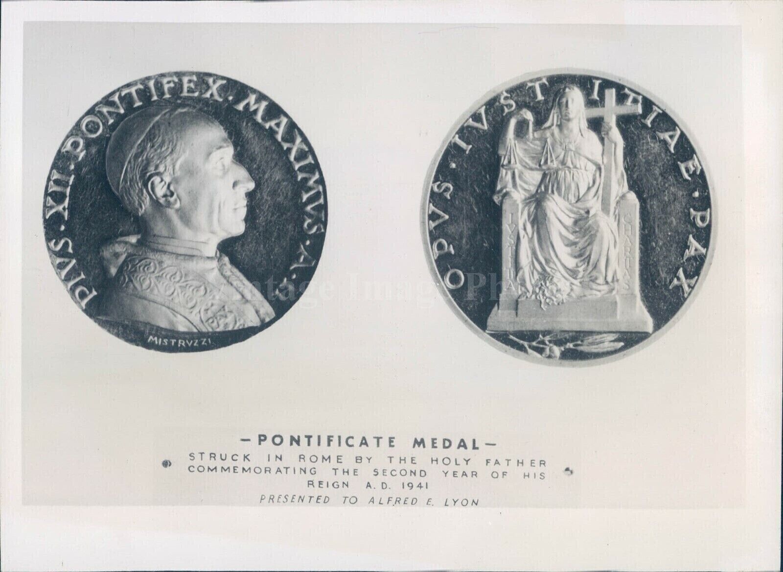 1941 Pontificate Medal Holiness Pope Pius XII NYC Vintage Image Original Photo