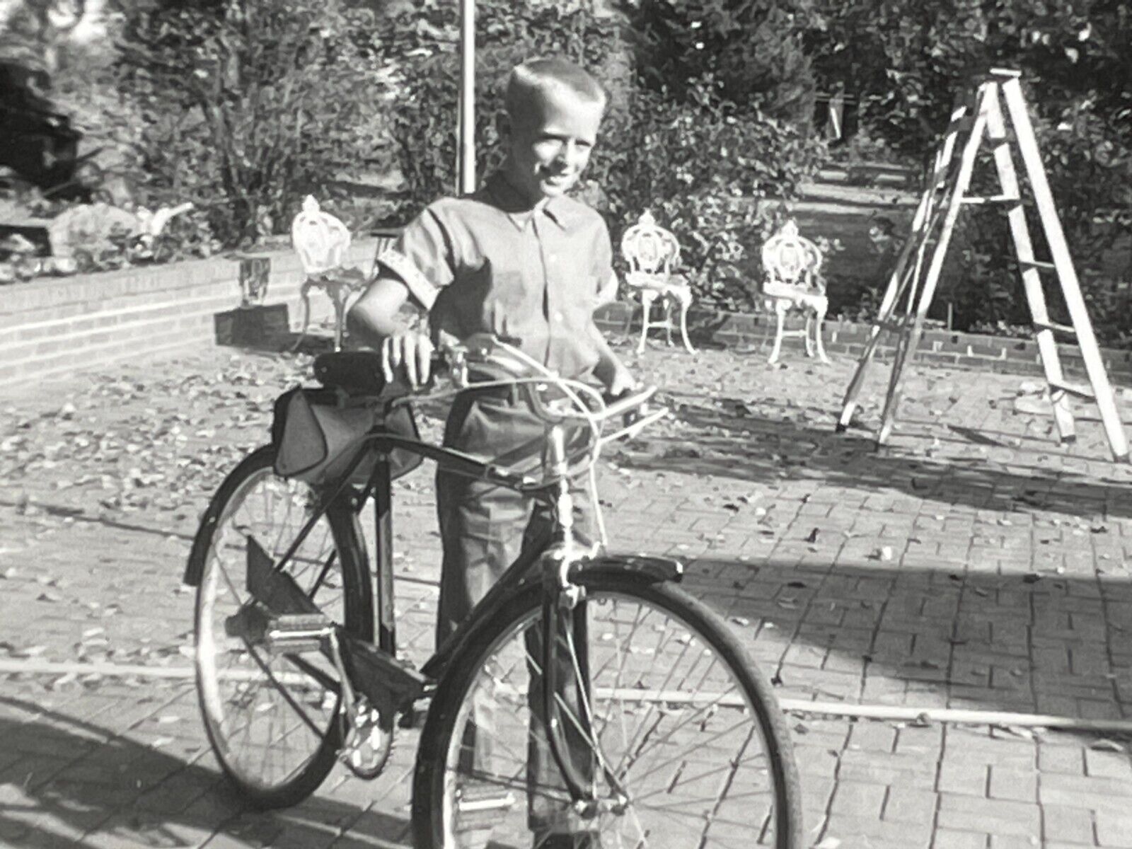 KG Photograph 1960 Boy Walking Bicycle Bike Kid 