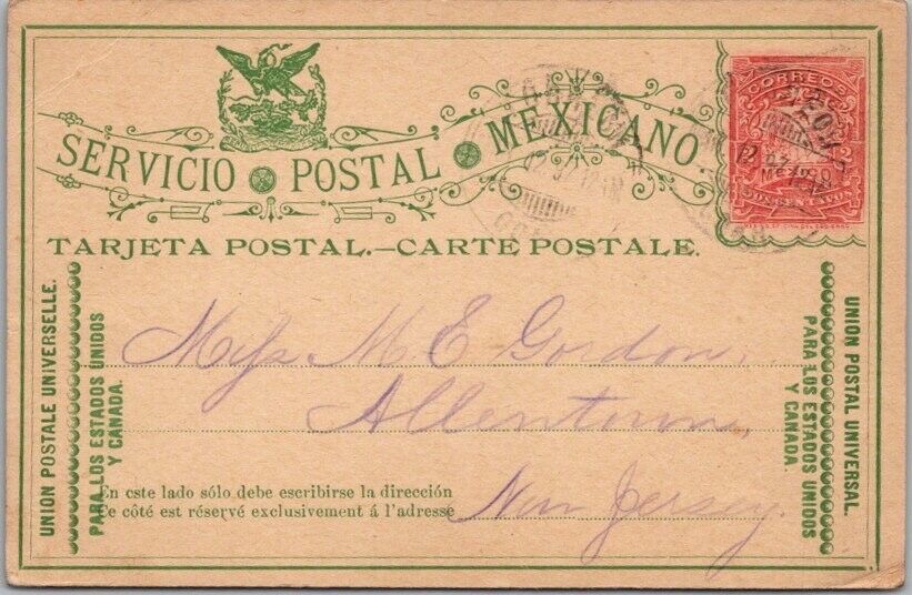 Vintage 1897 MEXICO Postal Card / Postcard w/ Mexican Stamp & Cancel