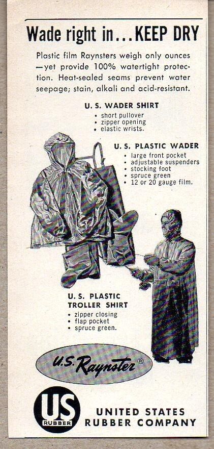 1954 Print Ad US Raynster Wader & Troller Shirts,Plastic Waders US Rubber