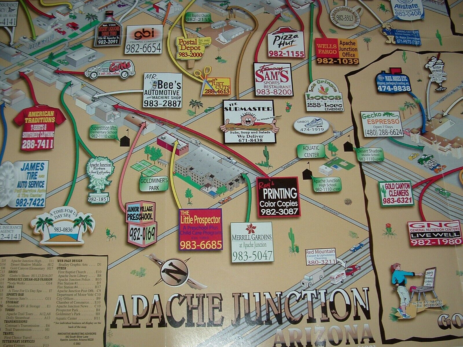 Apache Junction Arizona Foldout Poster Style Business Map, 2003, pre-owned 