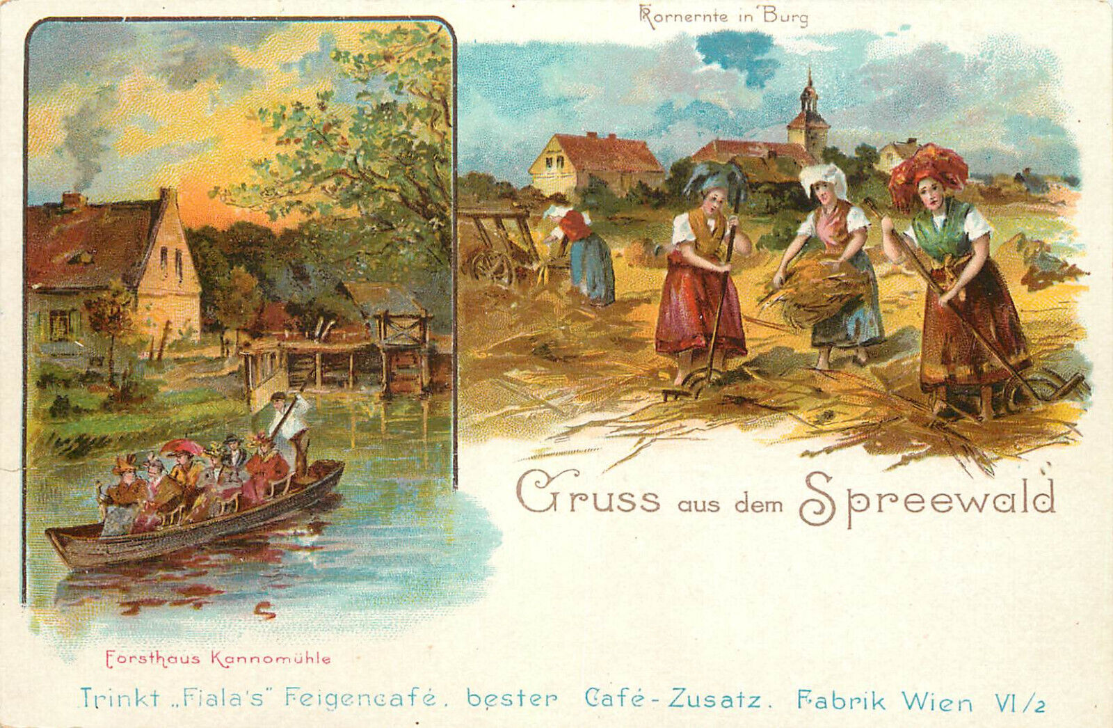 Postcard Trink Fialas Feigencafe Cafe zusatz Gruss Aus Dem Spreewald