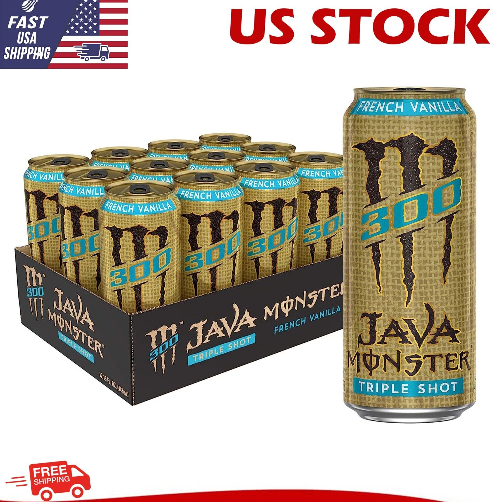 Monster Energy Java 300 Triple Shot Robust Coffee, French Vanilla, (Pack of 12)