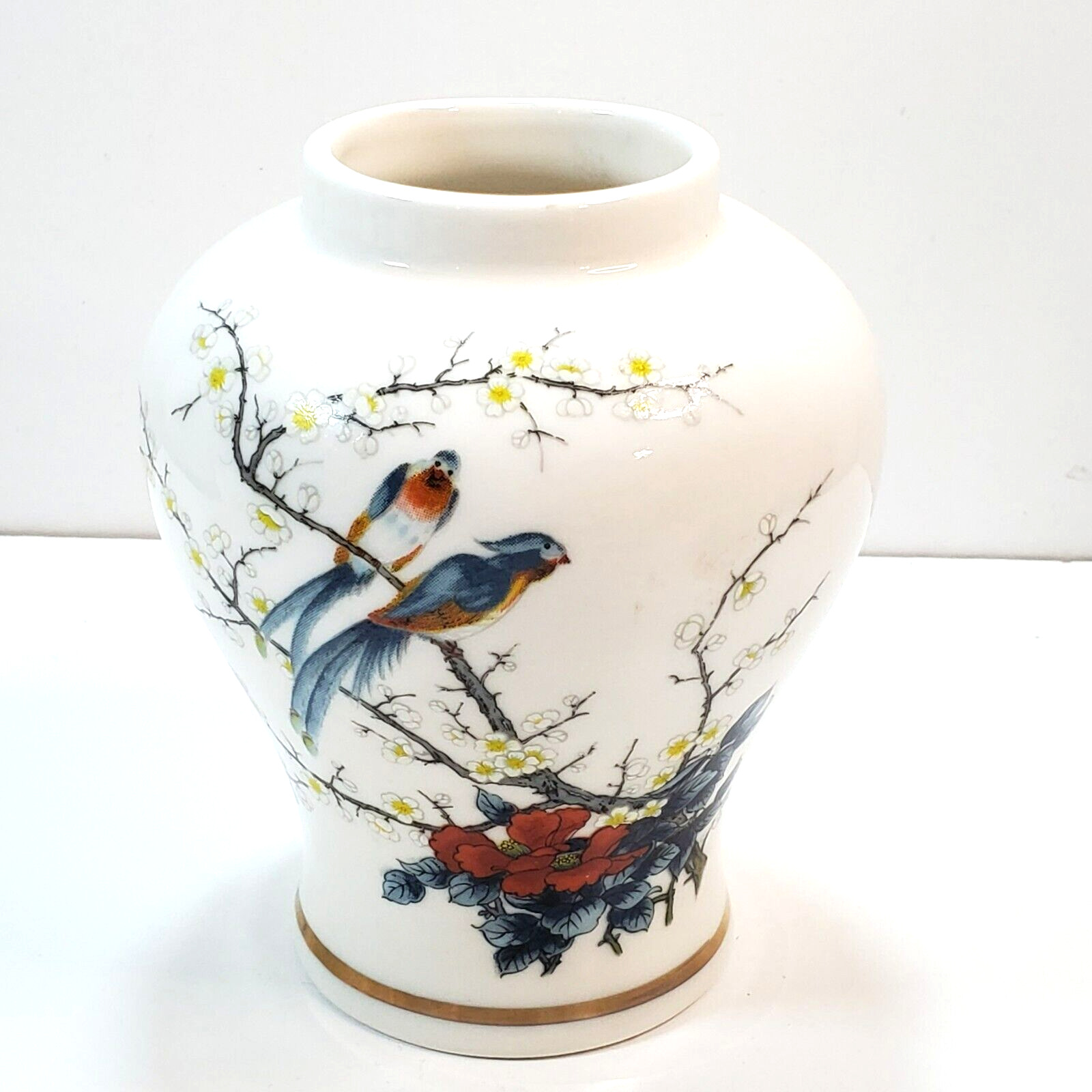 Vintage Jay Fine China Japan Two Birds In Cherry Tree 6in Tall Ginger Jar Vase