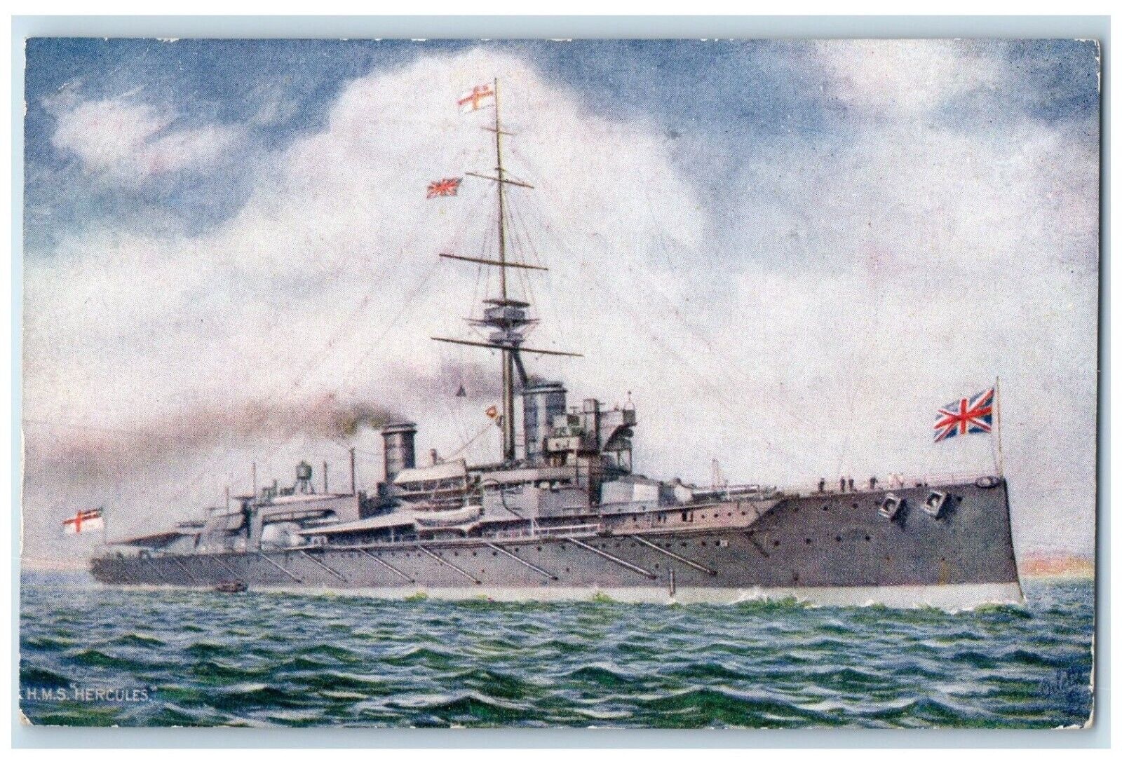 1910 H. M. S. Hercules Super Dreadnought Battleship Raphael Tuck & Son Postcard