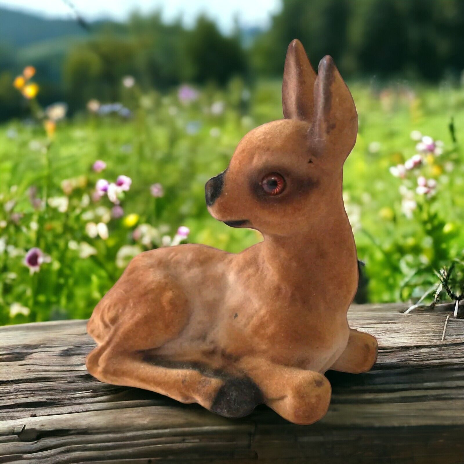 Heissner Flocked Fawn Deer West Germany Baby Reindeer Doe Figure Lying Vintage 