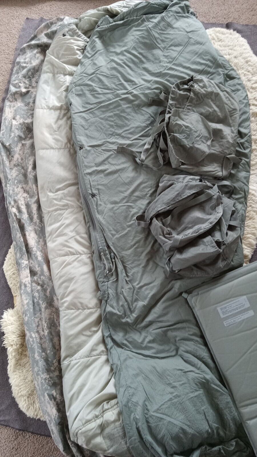 US Military 6 Piece Modular Sleeping Bag Sleep System + Pad GOOD MSS ACU