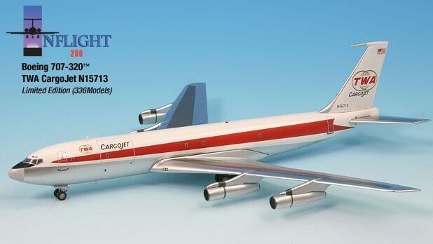 Inflight IF70028 TWA Cargo Jet Boeing 707-320 Globe N15713 Diecast 1/200 Model