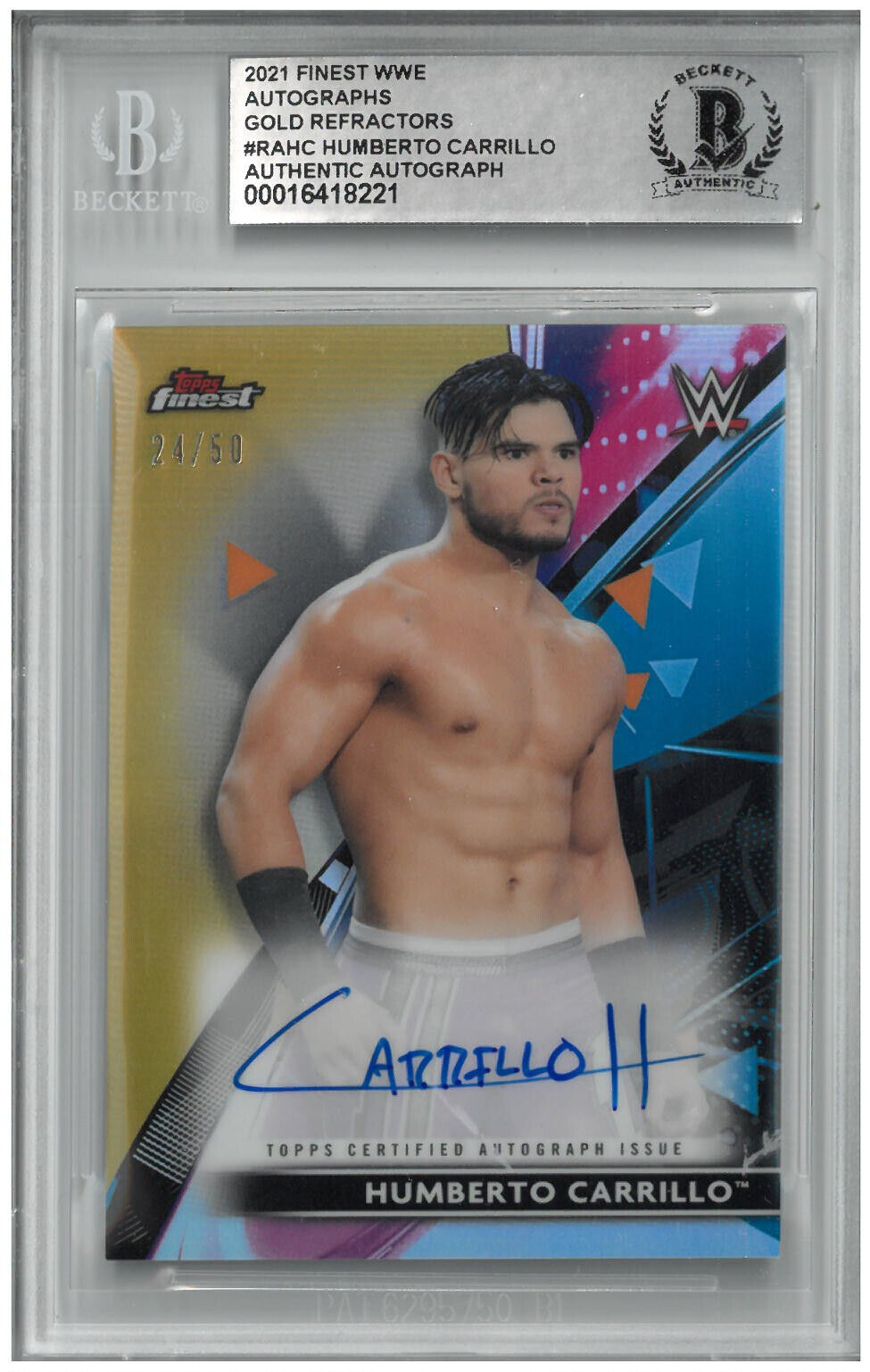Humberto Carrillo Signed 2021 WWE Finest Autographs Gold Refractors BAS 24/50