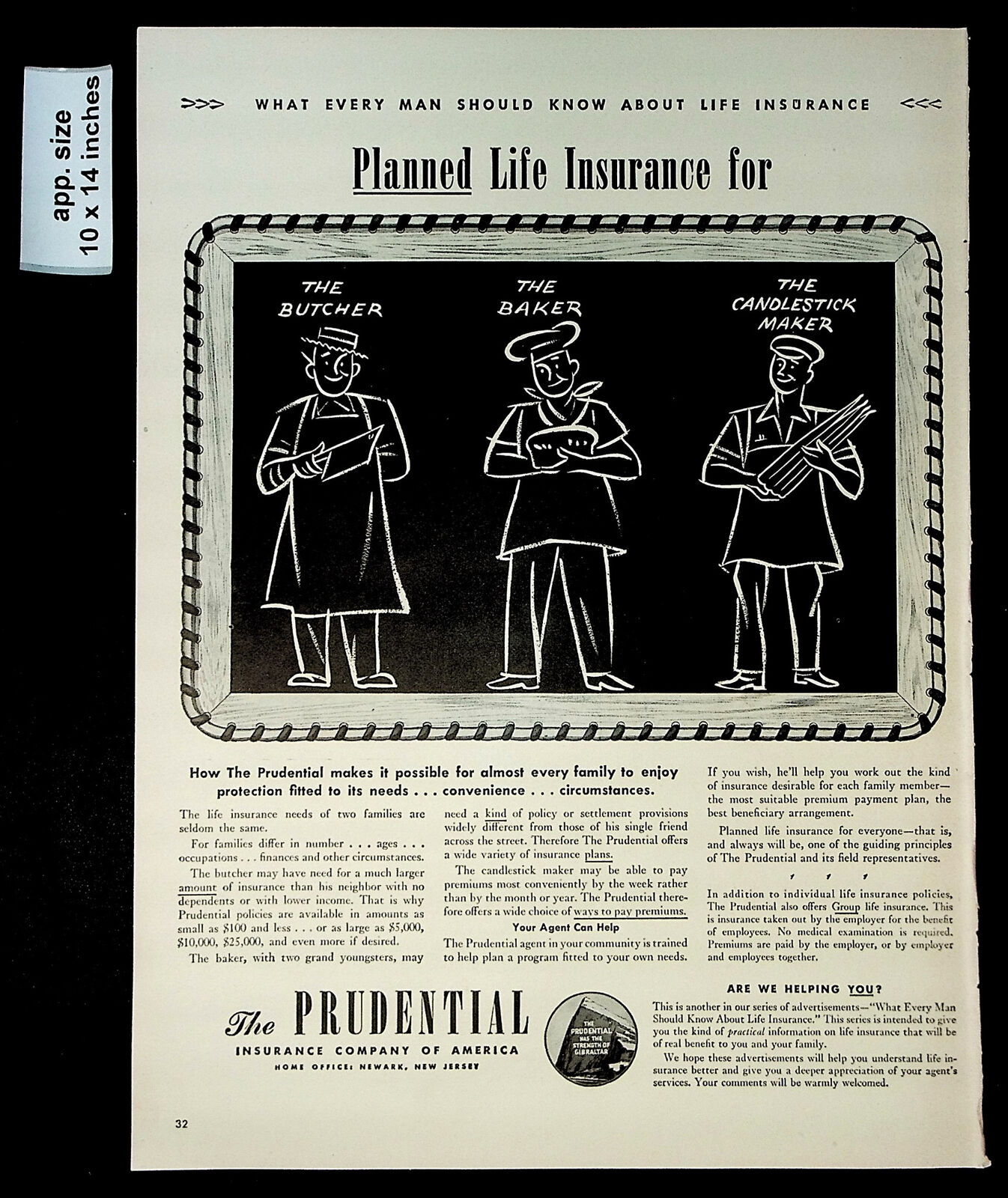 1942 The Butcher, Baker, Candlestick Maker The Prudential Vintage Print Ad 41001