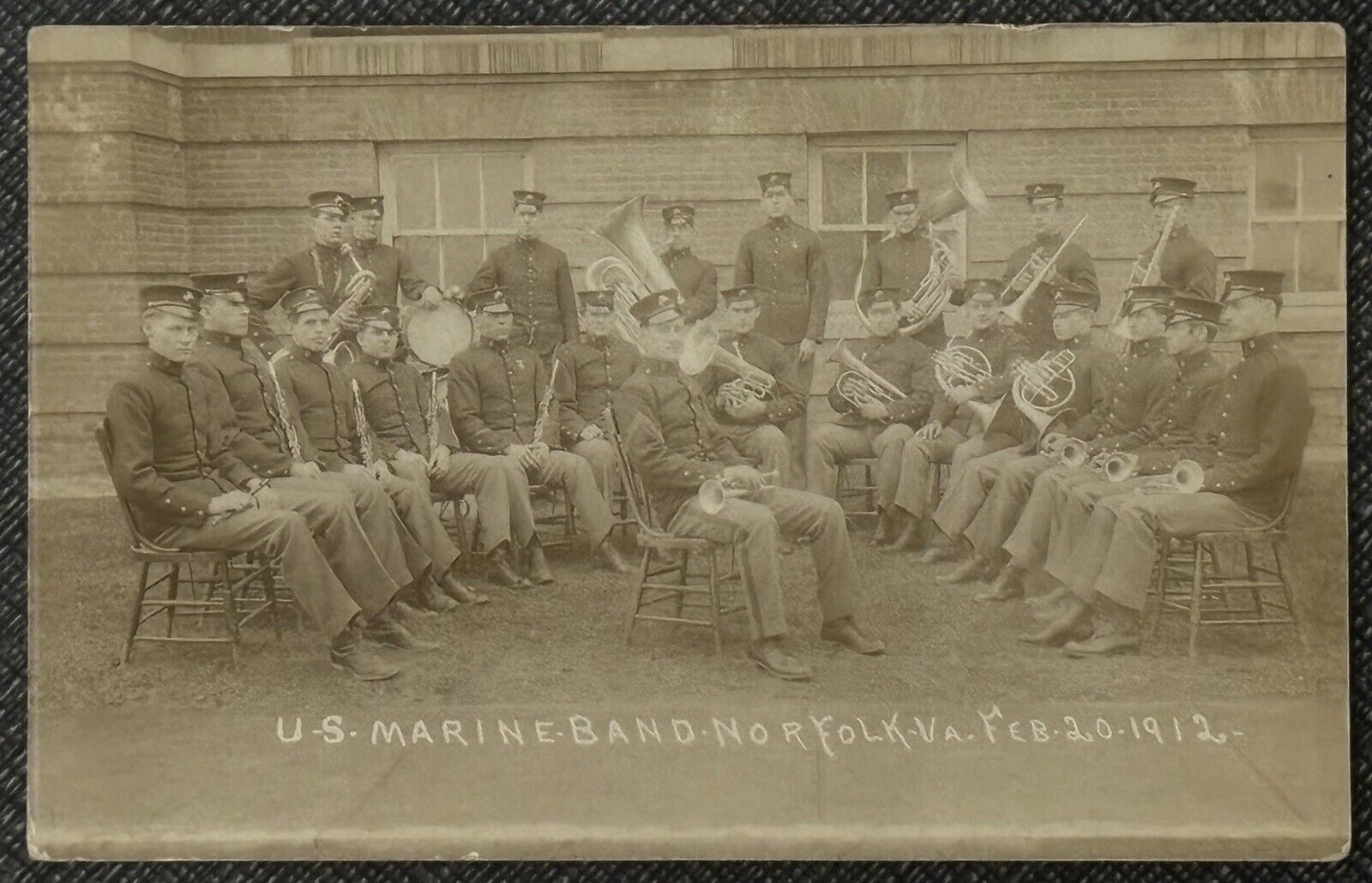 USMC Pre-WW1 Photo Band 1912 Marine Barracks Norfolk RPPC Postcard Dress Uniform