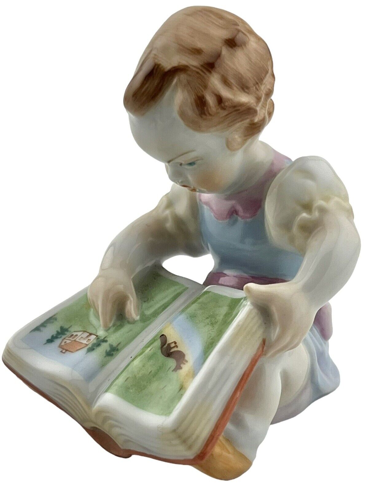 Vintage Herend Hungary Girl Figurine Reading Book Hand Painted Porcelain #5838