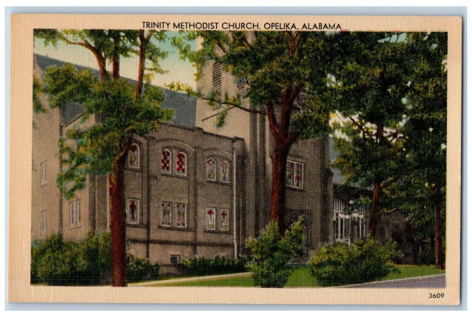Opelika Alabama Postcard Trinity Methodist Church Exterior c1940 Vintage Antique