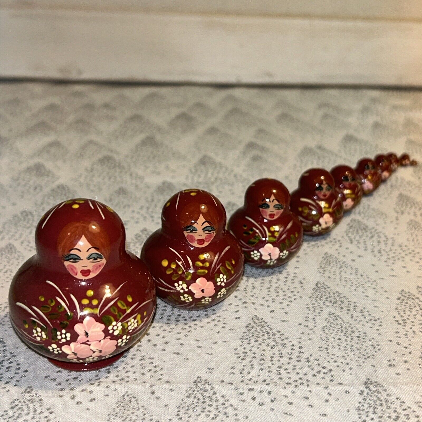 Vtg 10 PCE Small Russian Made Matryoshka Nesting Doll Signed 2.5” Tall