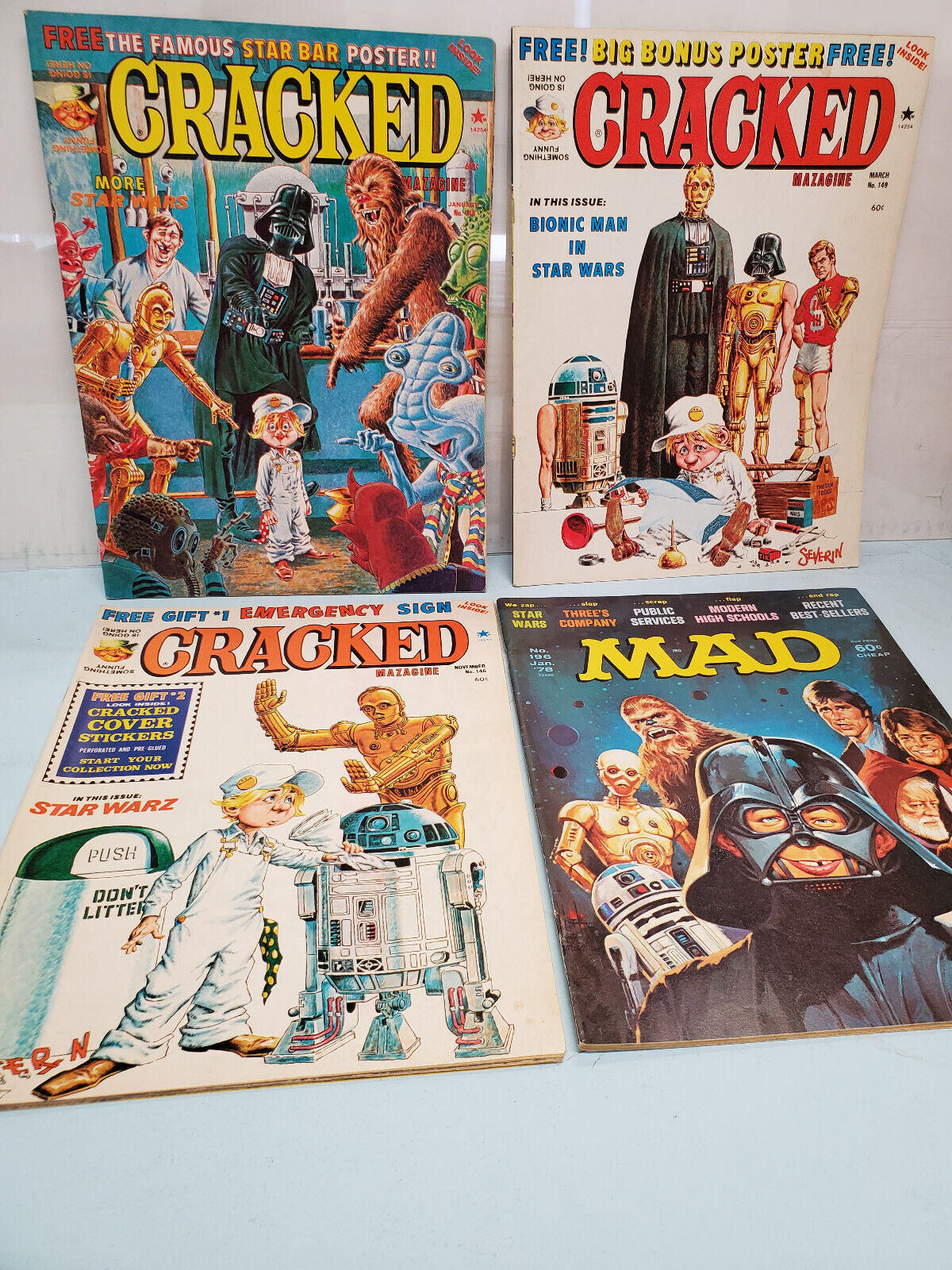 Lot of 4 Cracked and Mad Magazines featuring Star Wars