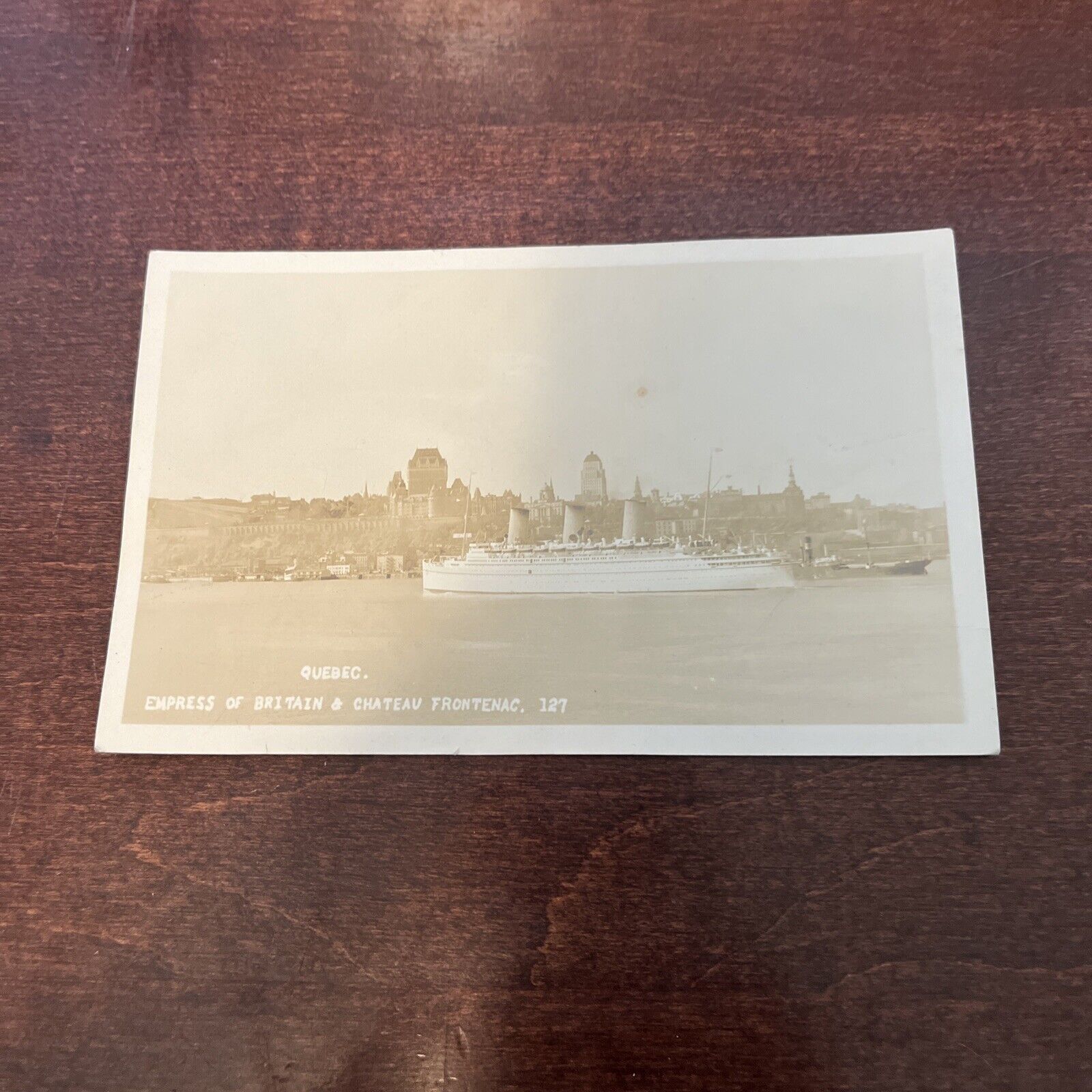Postcard RPPC c1934 Quebec City PQ Empress of Britain & Chateau Frontenac SRC