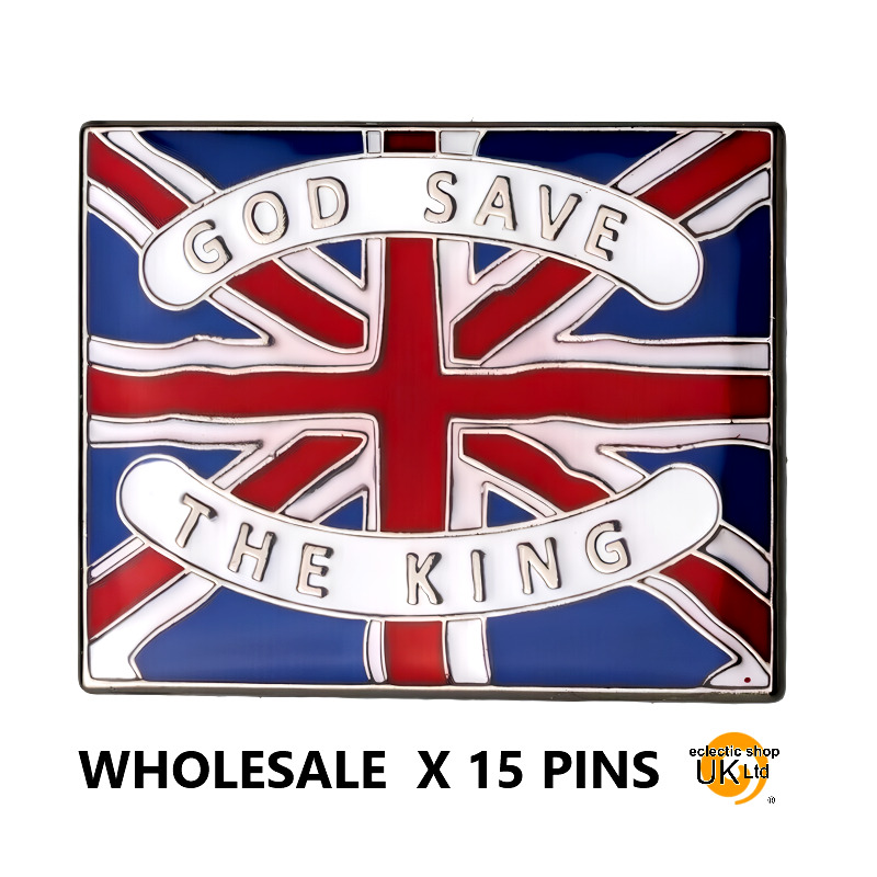 God Save The King Charles III Metal Enamel Pin Badge Brooch- Wholesale x 15