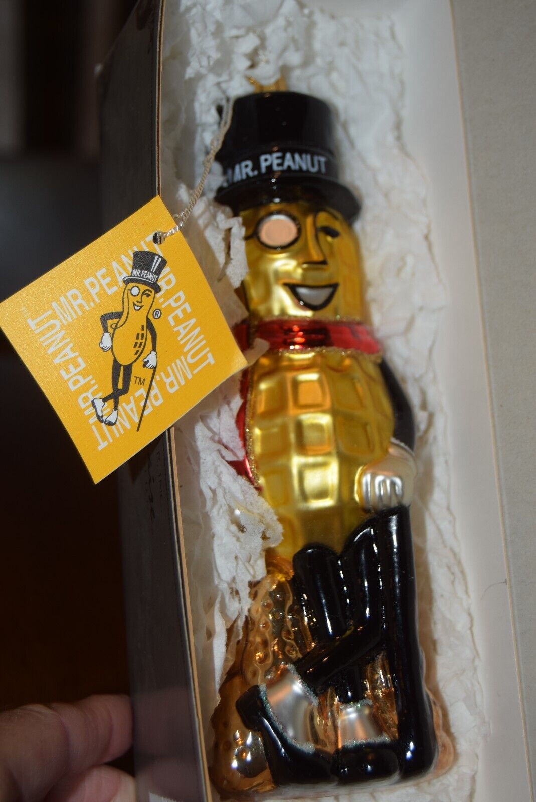 KURT ADLER Nabisco Planters Mr Peanut Polonaise Blown Glass Ornament w Tag Box