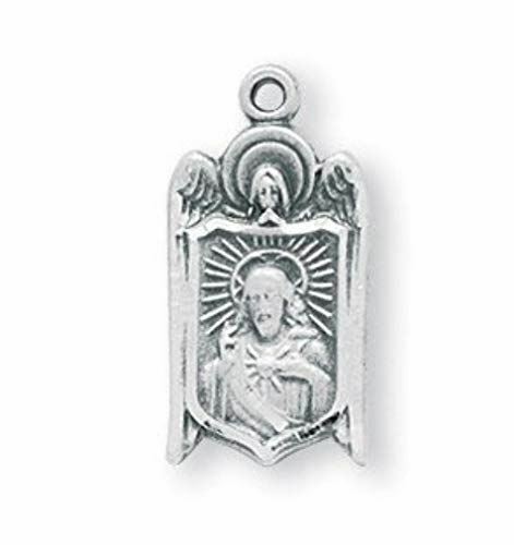 Religious Gifts Sterling Silver Guardian Angel Sacred Heart Medal Pendant, 13/16