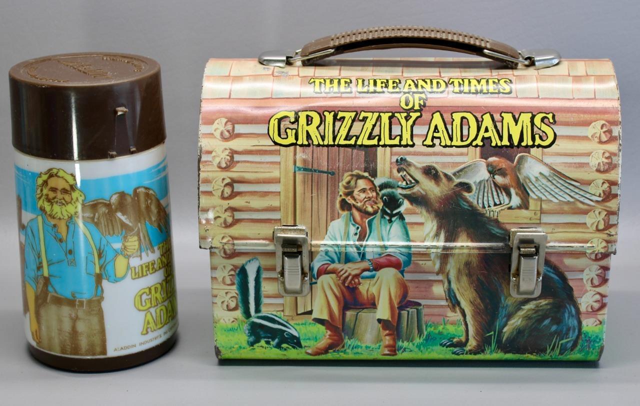 VINTAGE 1977 THE LIFE & TIMES OF GRIZZLY ADAMS METAL DOME LUNCHBOX WITH THERMOS