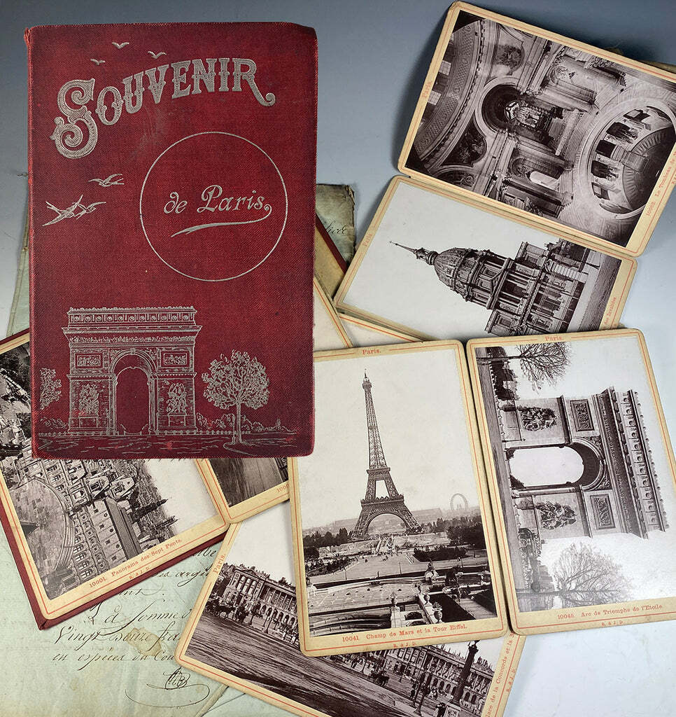 Antique c.1870s Paris Souvenir Photo Book, 13 Landmark Image Cabinet Cards