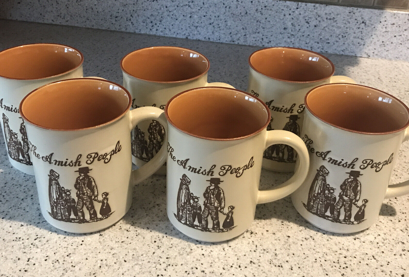 The Amish People Horse & Buggy Coffee Tea Mugs- Set Of 6- NEW LANCASTER COUNTY