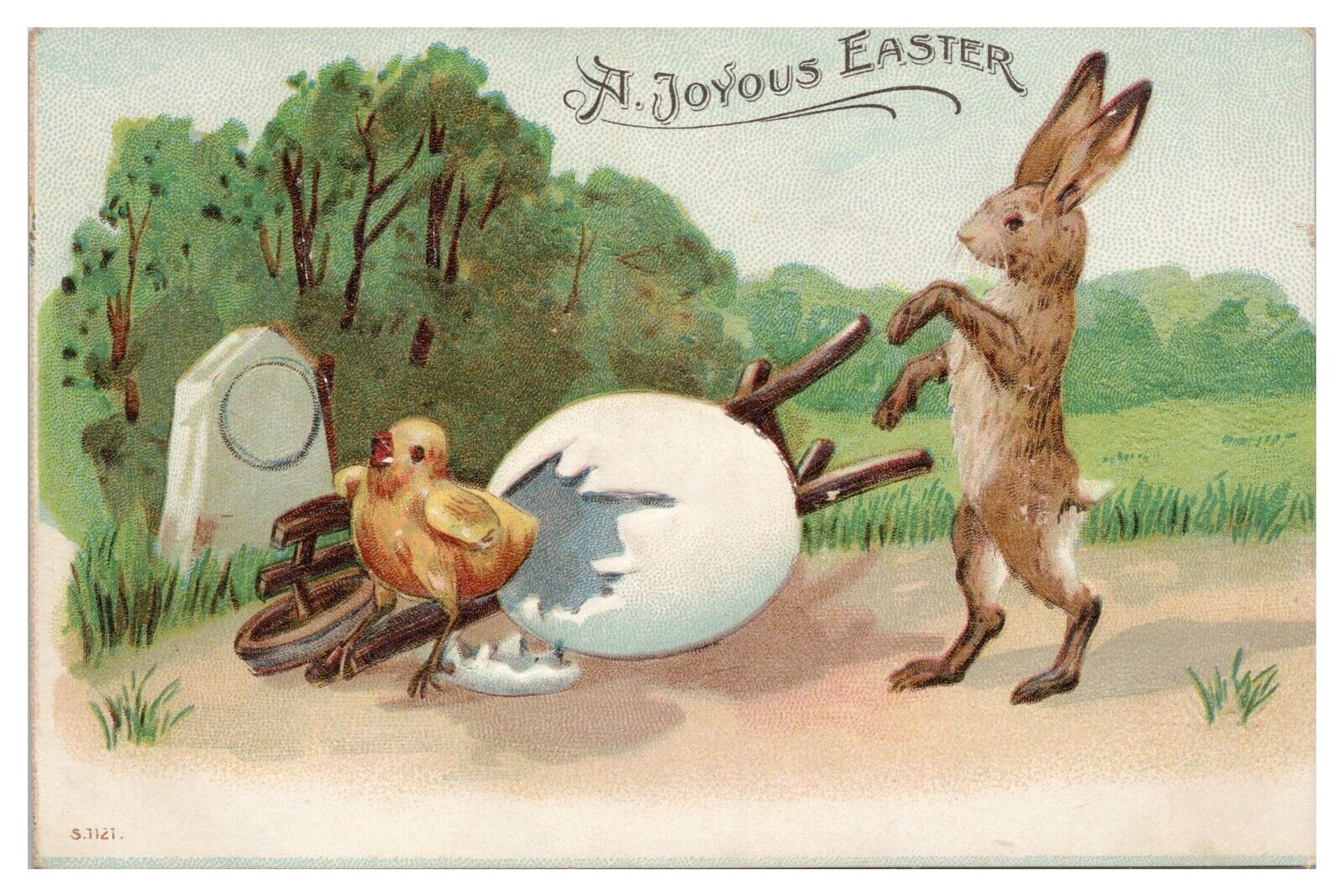 Vintage Embossed A Joyous Easter Postcard c1908 Easter Bunny and Baby Chick