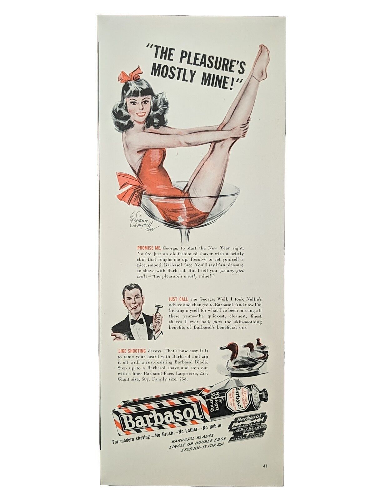 Vintage 1943 barbasol print ad.  original item. World War 2 advertisement