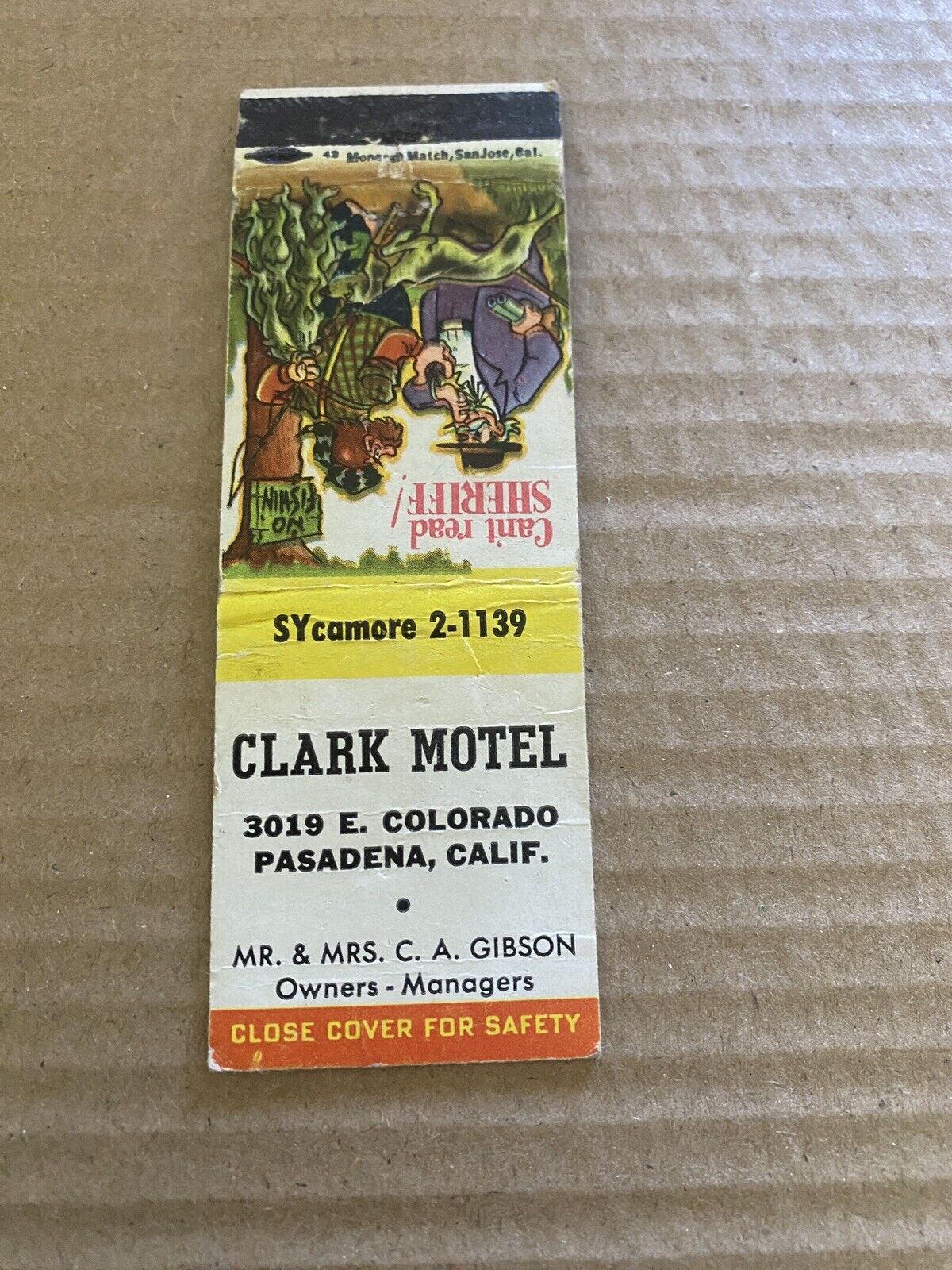 VTG Matchbook Cover Clark Motel Pasadena, CA