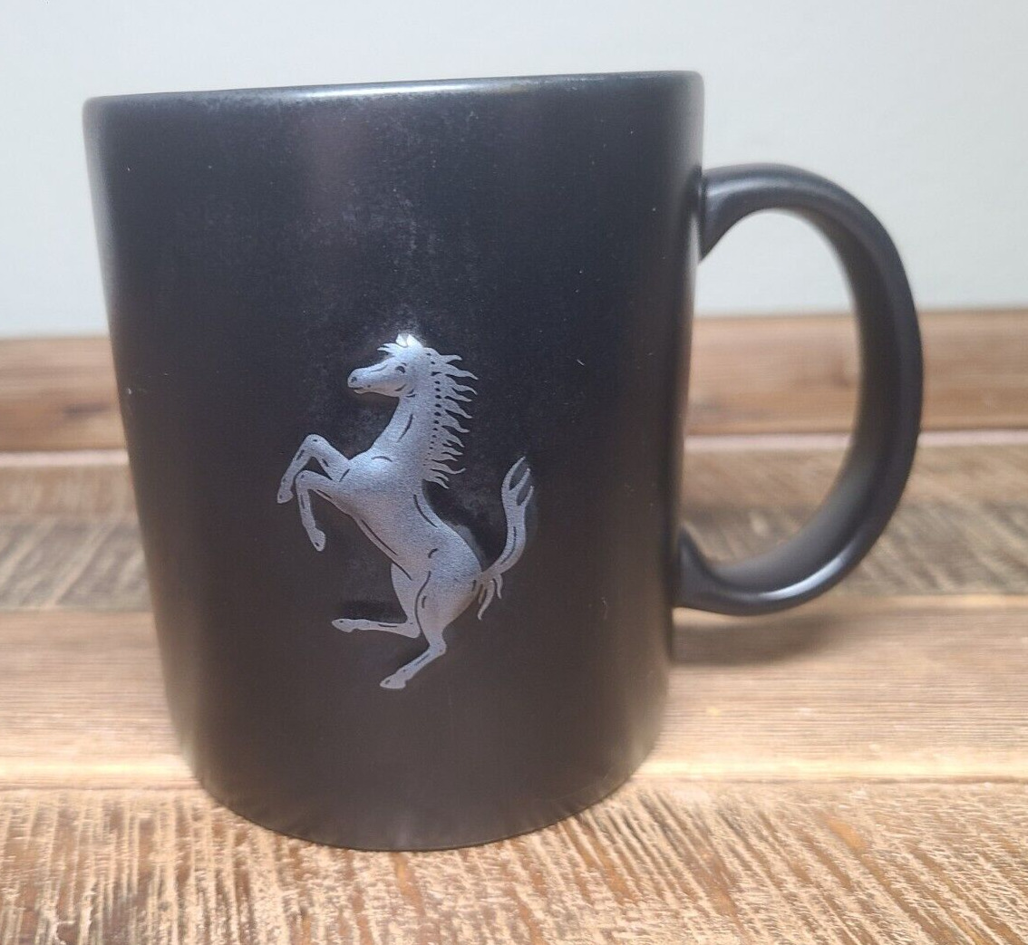 Ferrari Store Exclusive Matte Black Coffee Mug Silver 3D Embossed Horse Logo