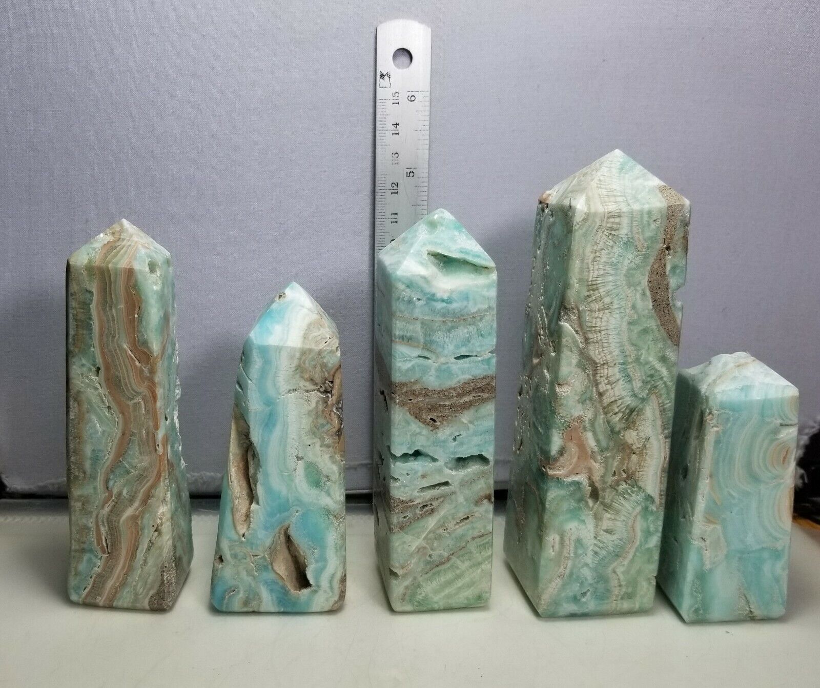 High Grade Blue And Green Skeletal Aragonite Towers 1518 grams 5 Pcs