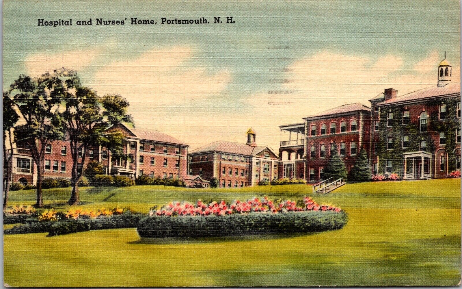 1943 Hospital and Nurses\'  Home  Portsmouth N.H. Posted 1943 Linen Postcard 9M