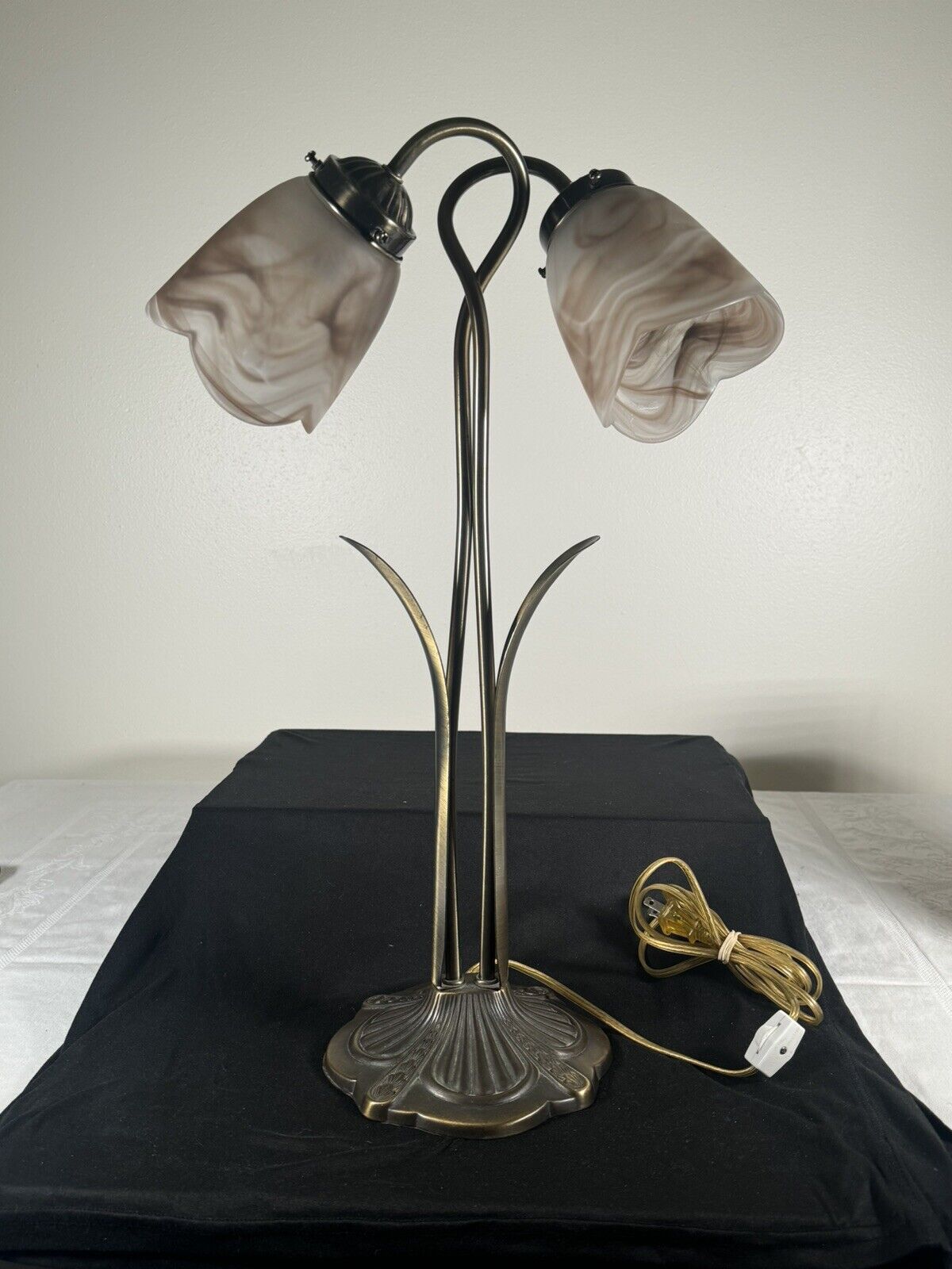 Gooseneck twisted Double Tulip Lamp by Andrea Sadek