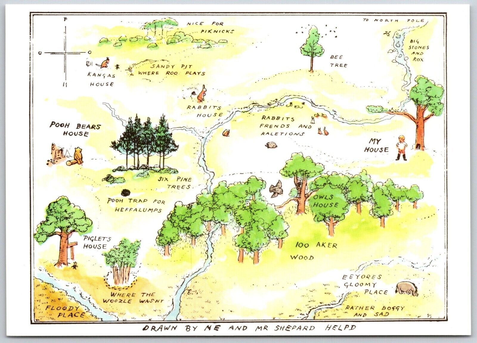 Winnie the Pooh Postcard Map of 100 Aker wood