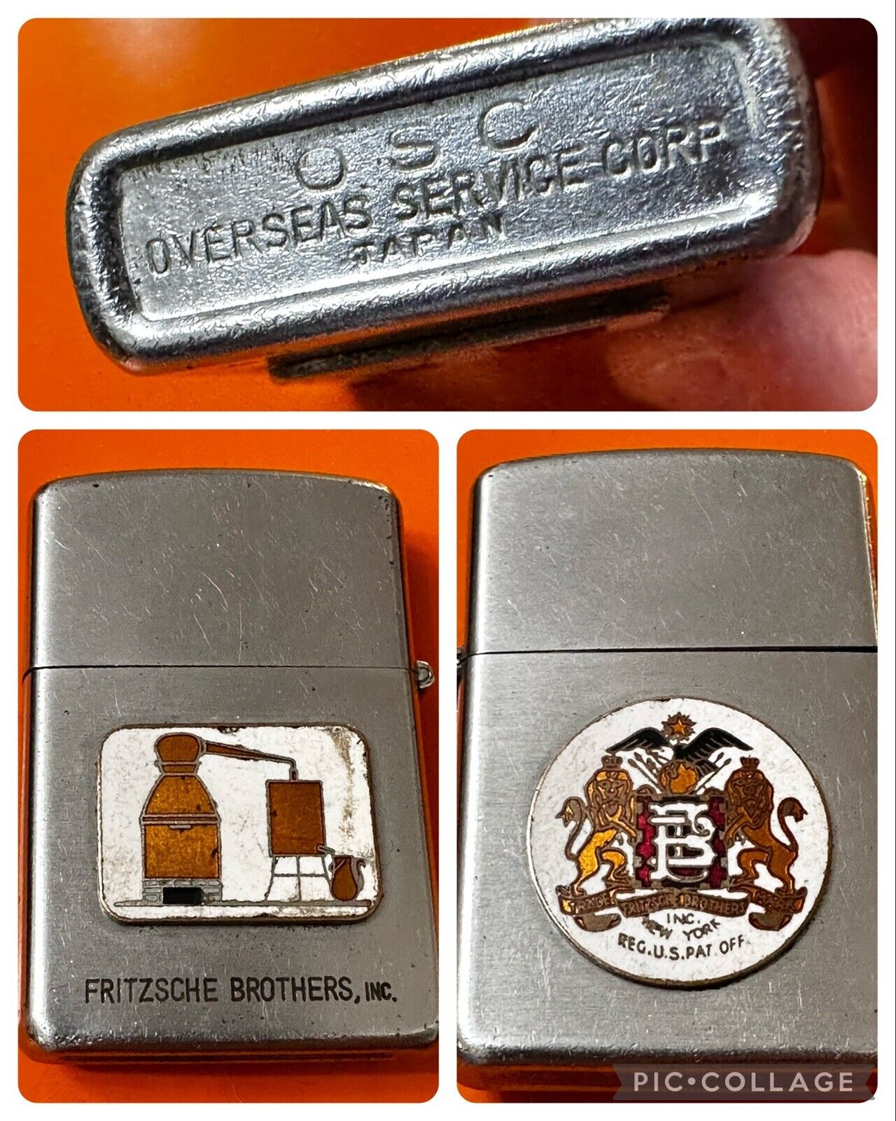 1950’s Fritzsche Brothers, Inc. Lighter Made in Japan OSC Overseas Service Corp.